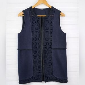 Elie Tahari Midnight Blue Cutout Suede Trim Vest L